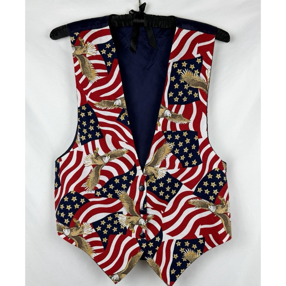 Vintage 90s Patriotic American Flag Eagle Vest Unisex XL Made in USA 4th of July
